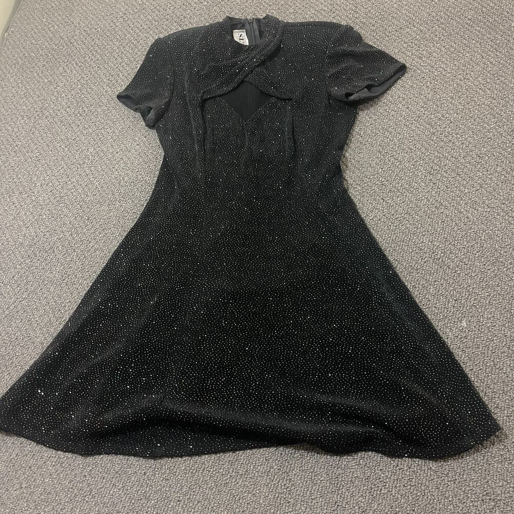 Vintage S L Fashions Petites Dress Womens Size 6P 6 P Black Peephole Mesh Front
